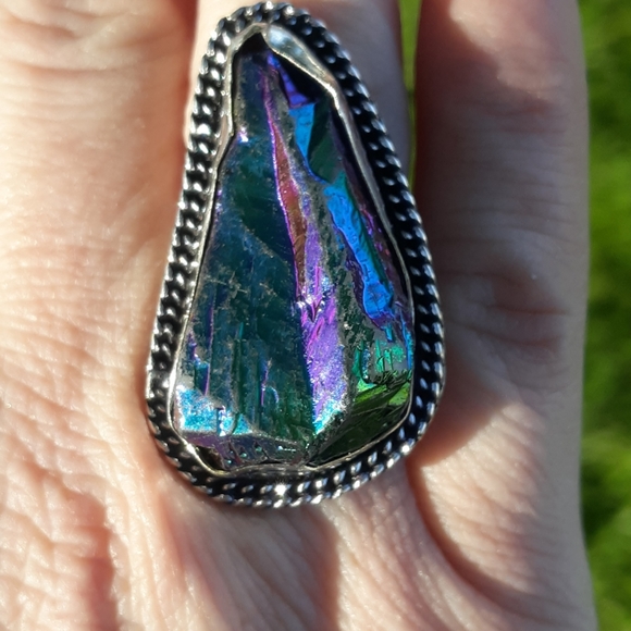 New Rainbow Titanium Crystal Quartz 925 Silver Ring. - Picture 6 of 8
